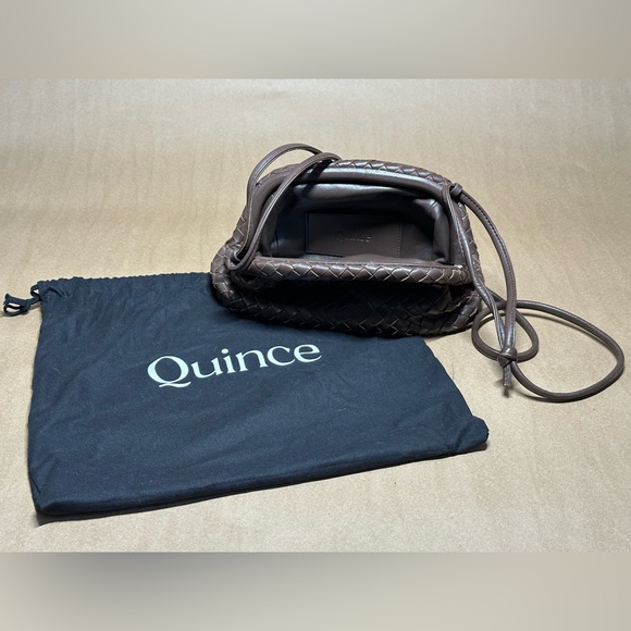 Quince Italian Leather Handwoven Pouch Crossbody Clutch in Dark Brownn - Picture 4 of 4
